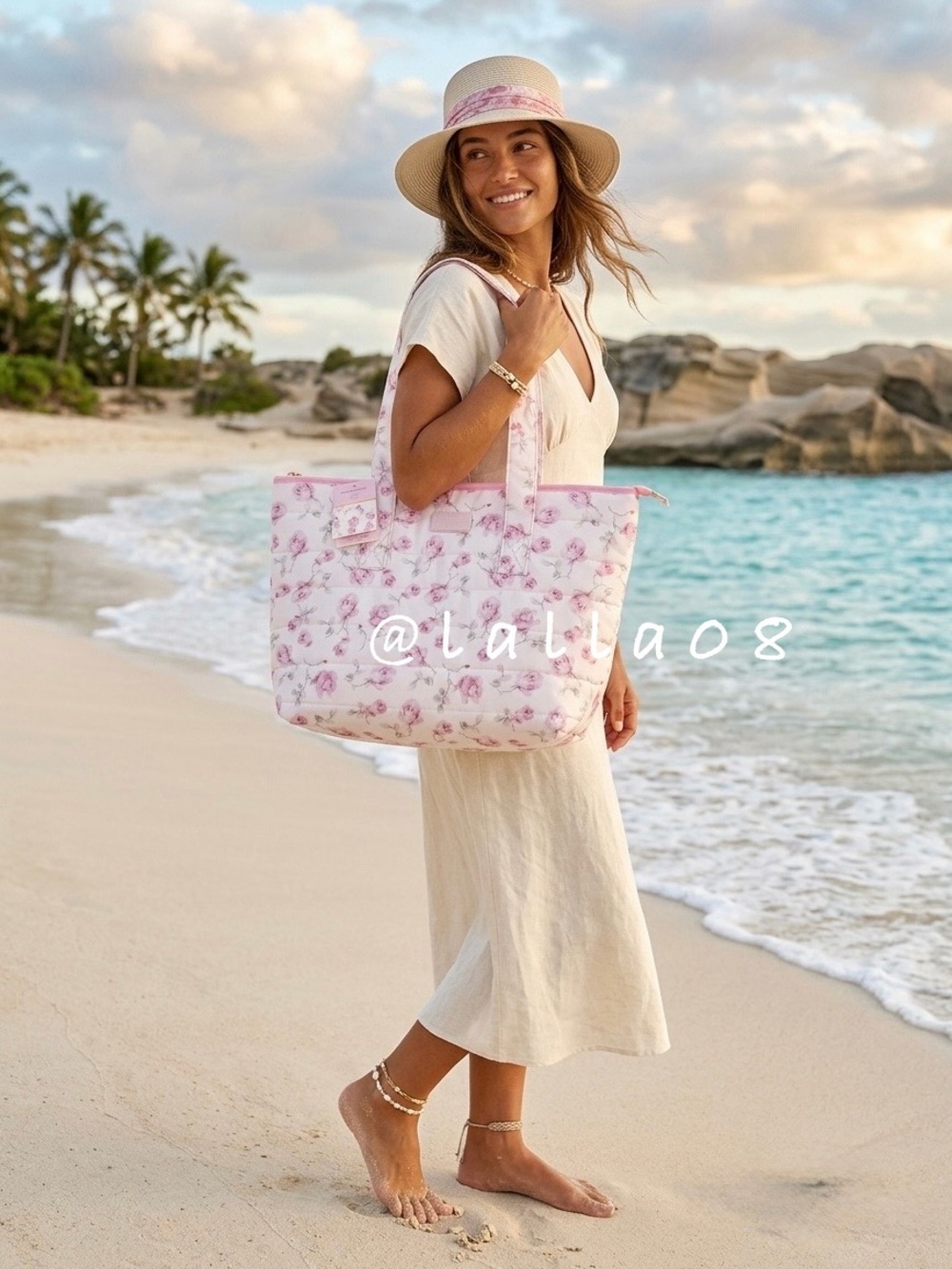 LoveShackFancy x Target - Yoobi Ribbon Rosa Quilted Tote Bag Sterling Dusk